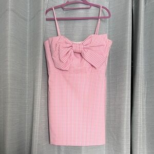 LoveShackFancy Pink Checkered Bow Dress